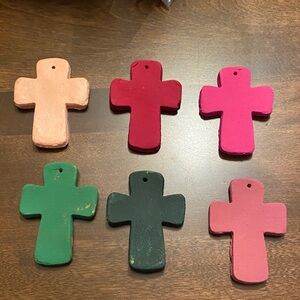 Handcrafted Clay Colorful Cross Holiday Ornaments Set
